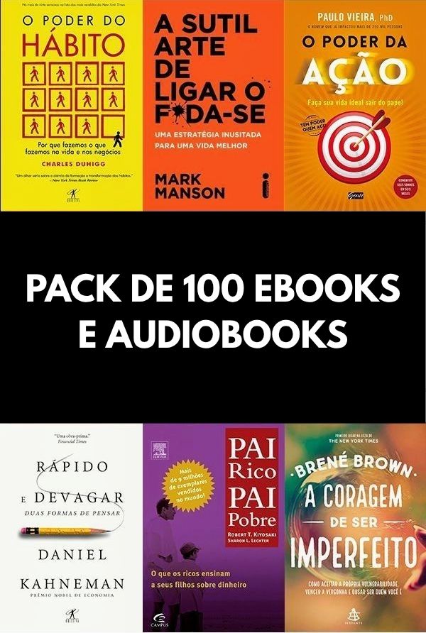 Pacote de 100 ebooks e audiobooks